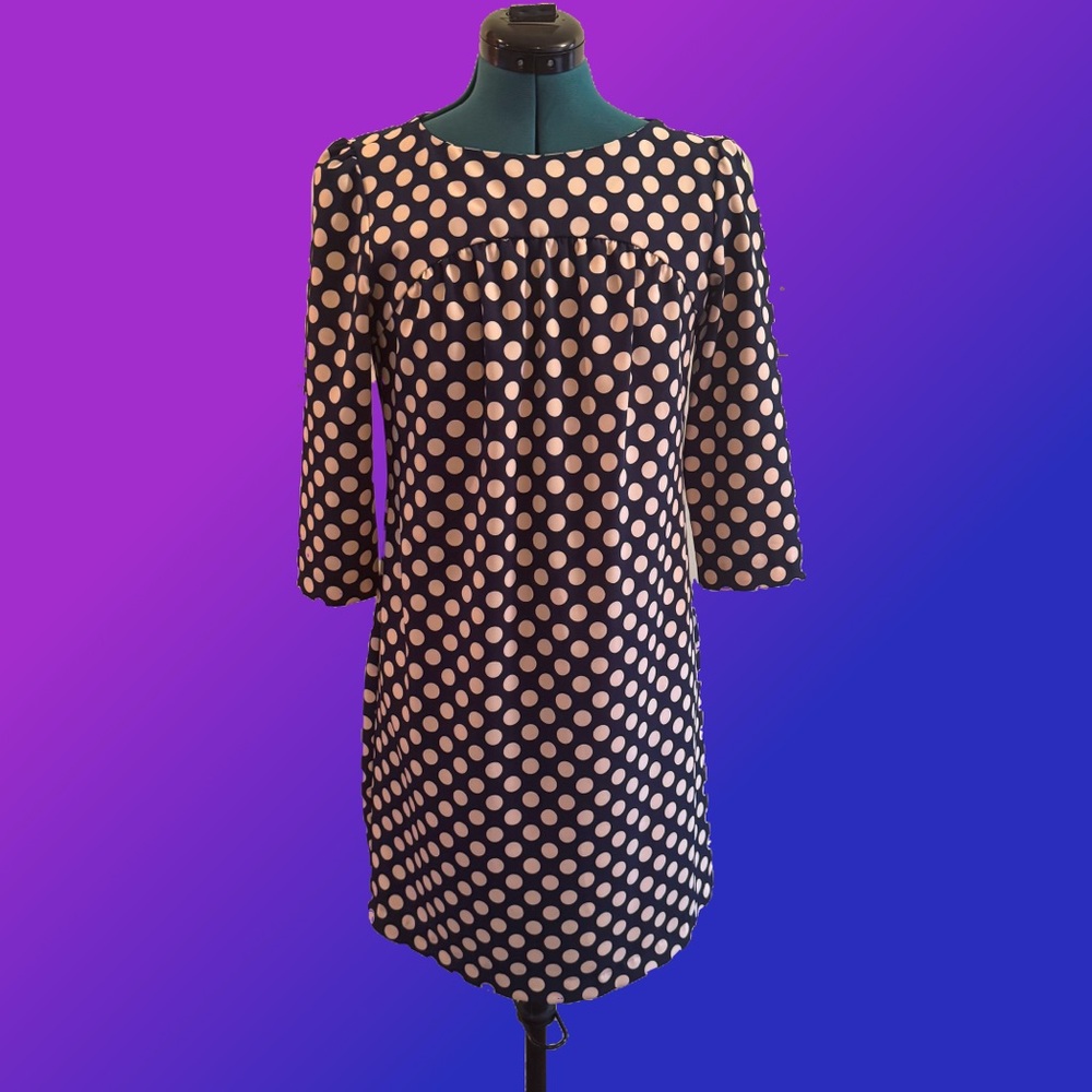 Elegant Navy Blue and White Polka Dot Dress - Size Small